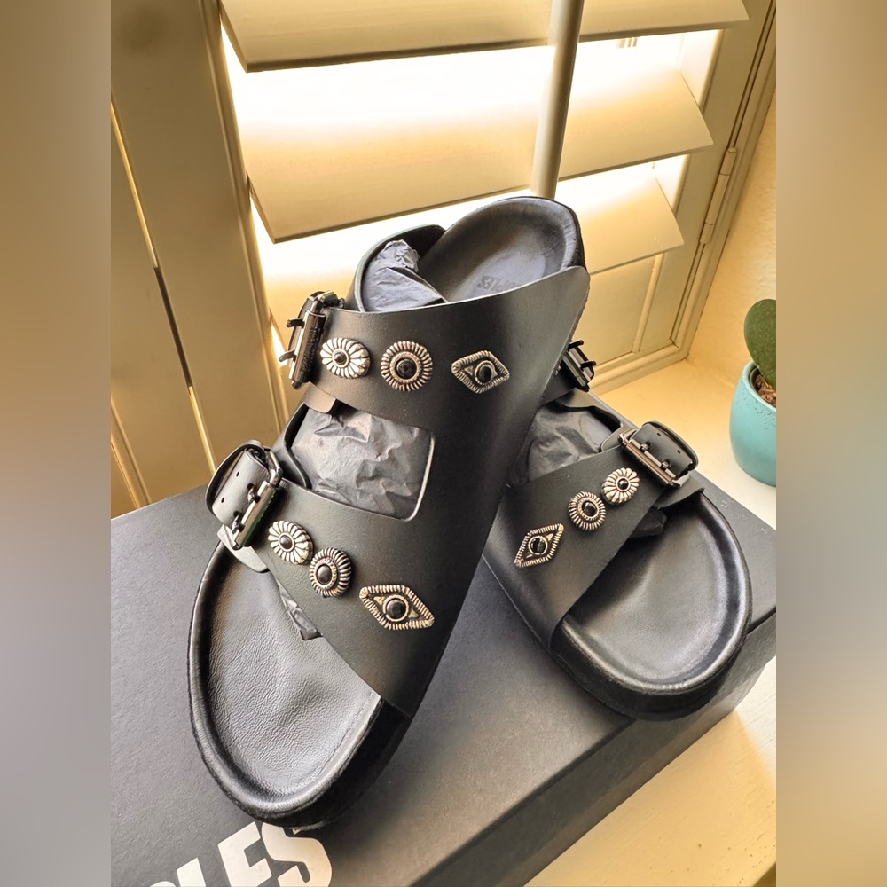 The Kooples Black Leather Studded Sandals - Fr 36 / US 5/5.5 NEW